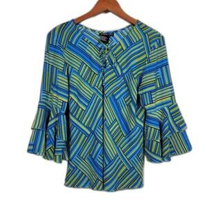 Marlon Vintage Geometric Print Blouse Womens Size S Bell Sleeve
